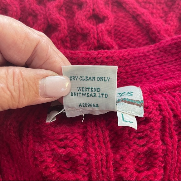 Aran Crafts 100% Merino Wool, Raspberry Cable Knit One Button Cardigan Sweater L - Picture 5 of 13